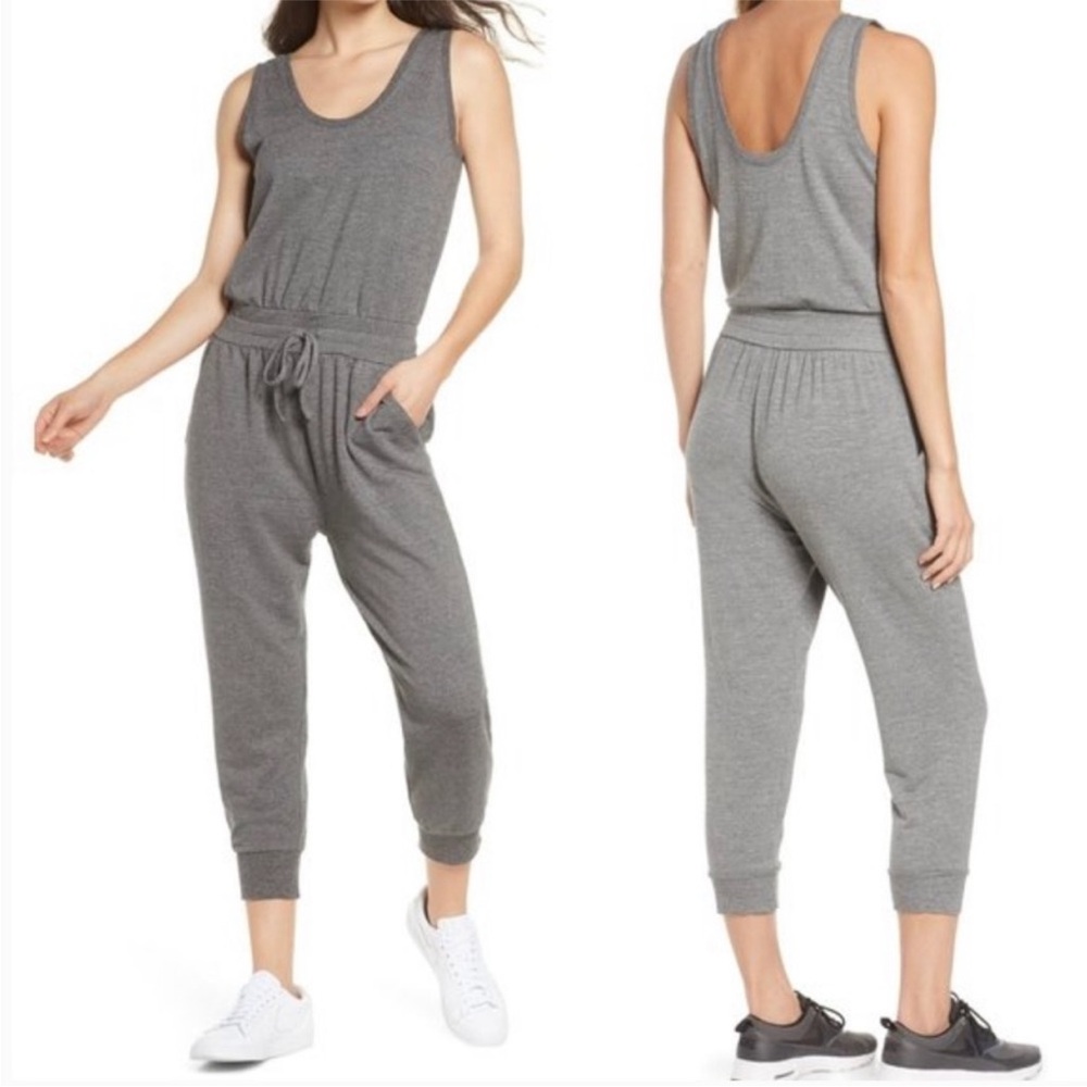 🩶 Zella One-Piece Cotton-Blend, Drawstring, Tank Top, Cropped Jumpsuit/Jogger